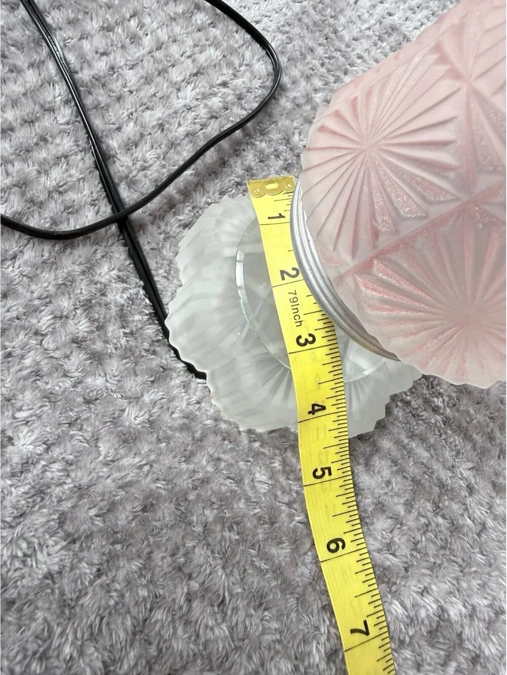 Vintage Pair Pink Satin Glass Boudoir Accent Lamps Starburst Pattern Frosted Gla